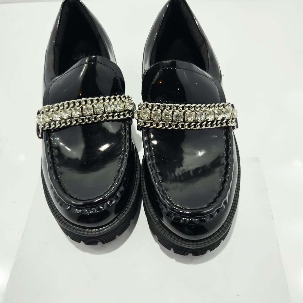 Steve Madden JAYYLAR Size 13 Black Patent Rhinestone Loafers